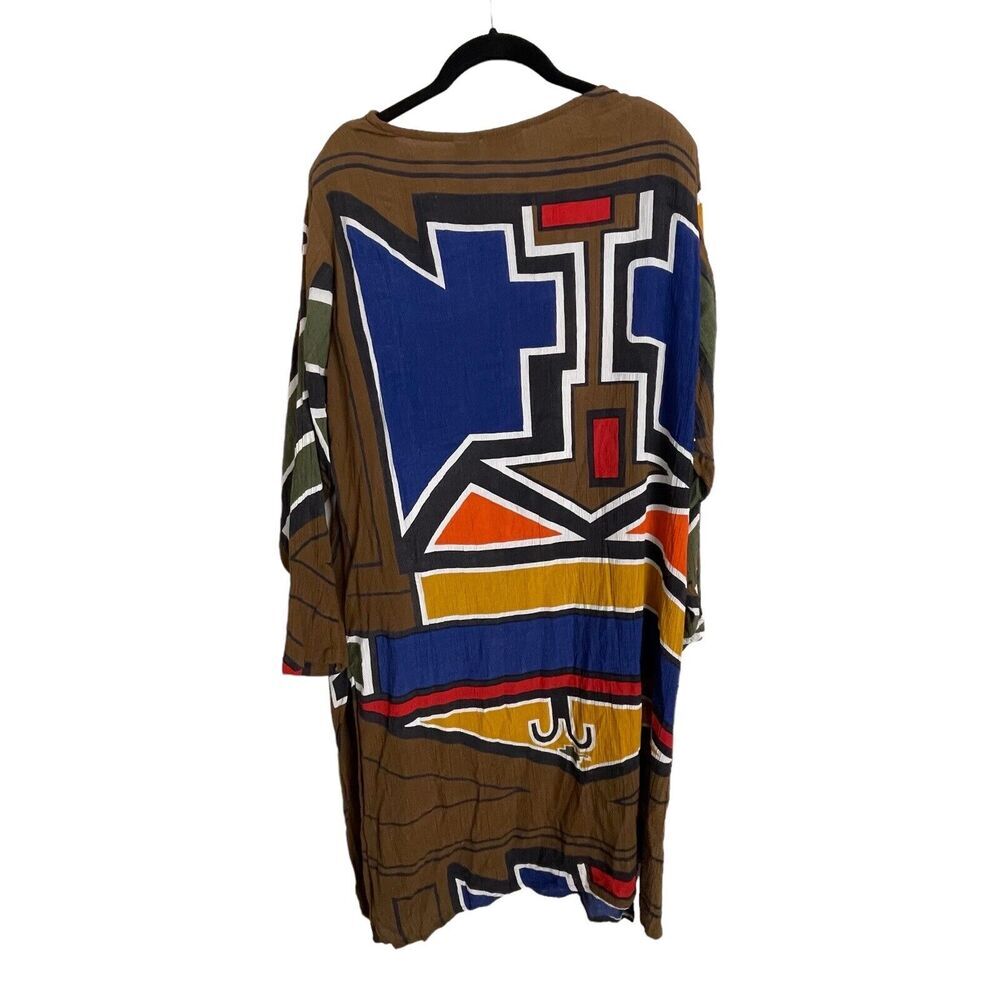 Nefertiti Collection Lagenlook Tribal Crinkled Embellished Dress Women's M - Picture 2 of 5